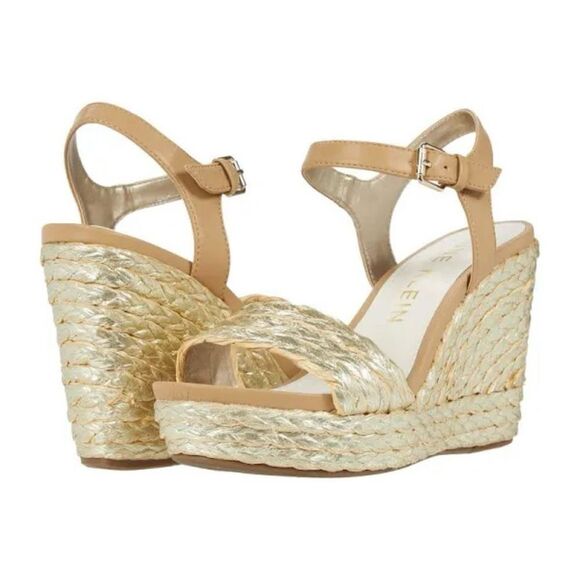 Anne Klein Lina Espadrille Wedge Shoes Women’s‎ 10 Gold Woven Metallic Designer - Picture 1 of 16